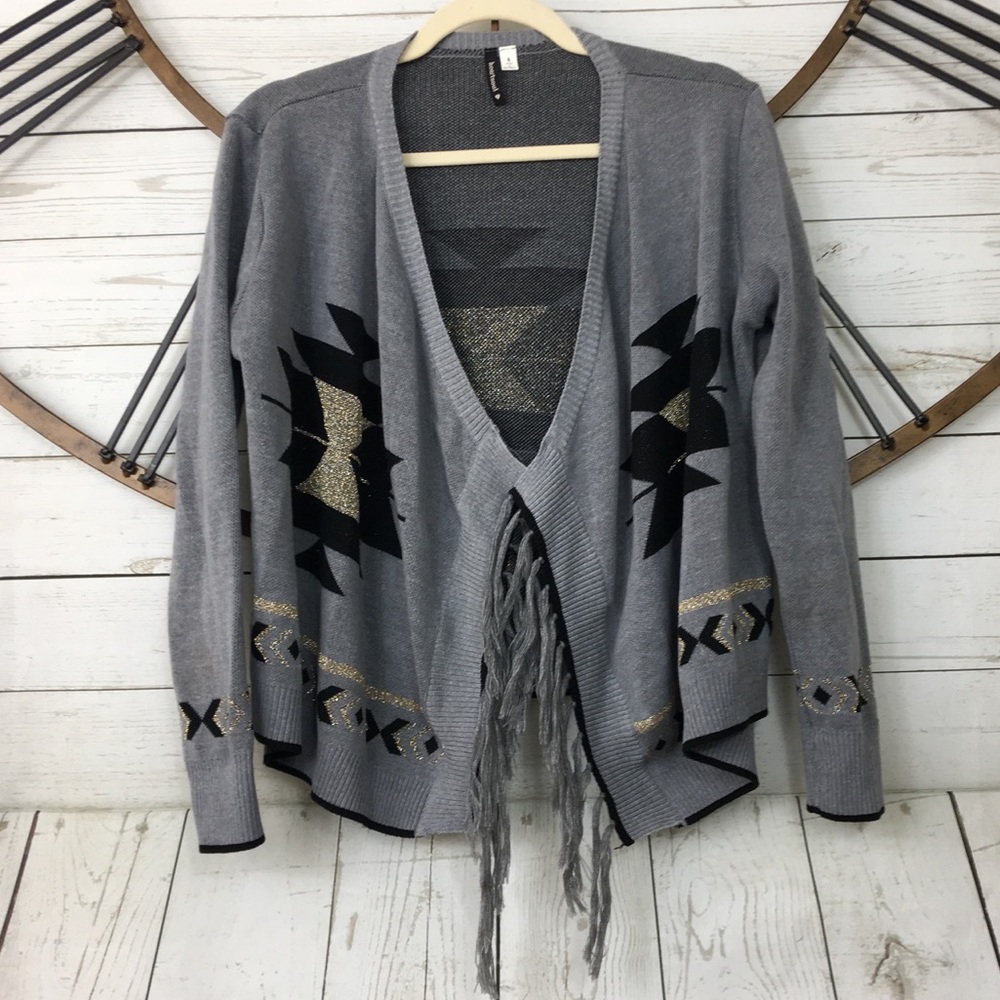 Heartsoul Gray Aztec Open Cardigan Sweater